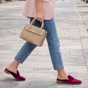 The Office Of Angela Scott Miss Adelaide Fuchsia Velvet Mules EU 36.5 US 6.5 NWB